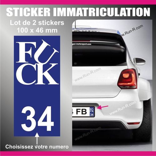2 Autocollant Sticker Pour Plaque Immatriculation - Modele Fuck