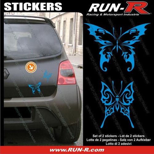 2 Stickers Papillon Tribal 13 Cm - Bleu