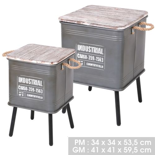 2 Tables D'appoint Design Industriel Loft - Gris