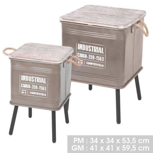2 Tables D'appoint Design Industriel Loft - Taupe