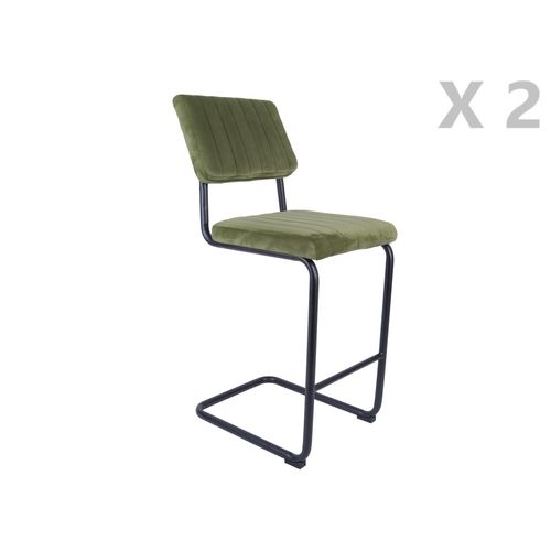 Lot De 2 Tabourets De Bar Cantilevers Design Effet Velours Keen - Vert
