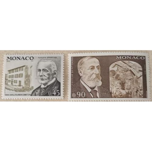 2 Timbres Neufs Monaco 1971, 50e Anniversaire De La Mort De Saint-Sans 0,90f Et 125e Anniversaire De La Naissance D'auguste Escoffier  0,45f.