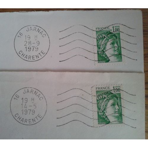 2 Timbres Sabine De Gandon 1f Vert 1978 Yvert Et Tellier N1973 Oblitrs Sur Coin D'enveloppe