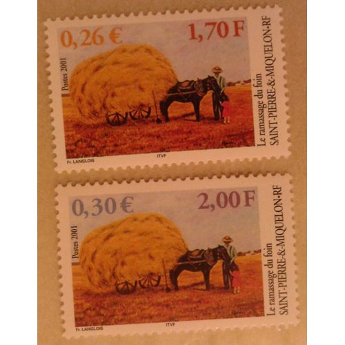 2 Timbres Saint-Pierre Et Miquelon 2001 Le Ramassage Des Foins Yvert Et Tellier N741/742 Neuf** Gomme Intacte