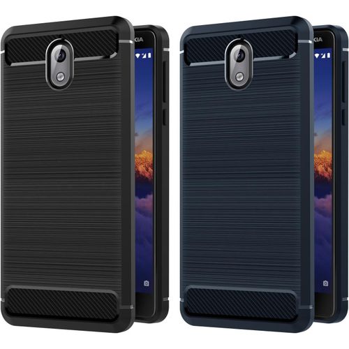 2 Units Coque Pour Nokia 3.1, Coque De Protection En Silicone Tpu Ultra Fin En Fibre De Carbone Avec Absorption Des Chocs Noir + Bleu.