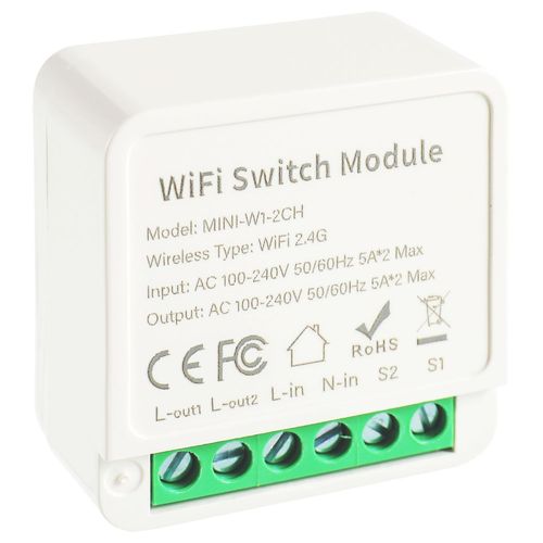 2 Voies Modules D'interrupteur Intelligents,Mini Module Relais Diy,Pour Tuya Smart Switch Wifi,Compatibles Avec Alexa Et Google Assistant,Conducteur Neutre Requis (1 Pice)