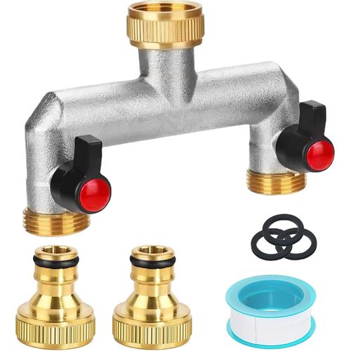 2-Voies Y-Distributeur,Robinet Double De Jardin,3/4 Pouces Raccord Y Shunt,Avec 2 Rpartiteur De Tuyau,Pour Arrosage Du Jardin, Lavage, Animaux Domestiques, Dbit D'eau Rglable Et Verrouillable