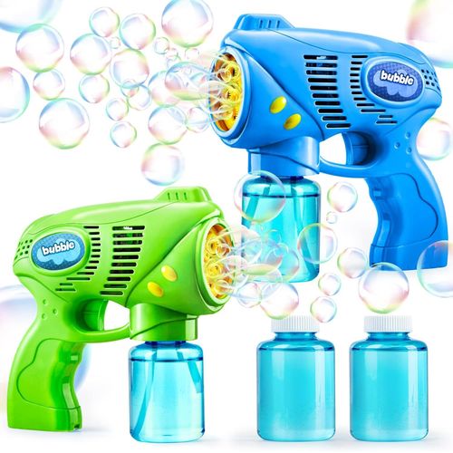 2 X Bubble Guns With 2 Bottles Of Bubble Refill Solution (10oz Total) For Kids,Bubble Blower For Party Favors,Bubble Blaster,Summer Toy,Outdoor Activity