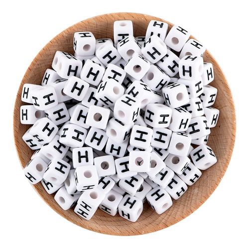 20/50/100pcs 10*10mm Carr Blanc Lettre Acrylique Perles A-Z Cube Lche Spacer Perles D'alphabet Pour La Fabrication De Bijoux Bricolage Accessoires - Type H-100pcs