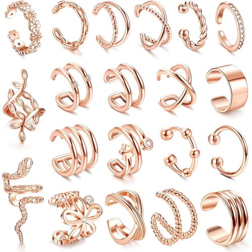 20 Pcs Manchettes D'oreille RGlables Non Piercing Faux Cartilage Boucles D'oreilles Manchette Feuille Fleur Serpent Manchette Boucles D'oreilles Ensemble Pour Femmes