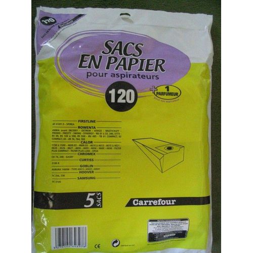 20 sacs aspirateur carrefour ref 120 pour Rowenta, Firstline, Calor, Chromex, Curtiss, goblin, Hoover, Samsung