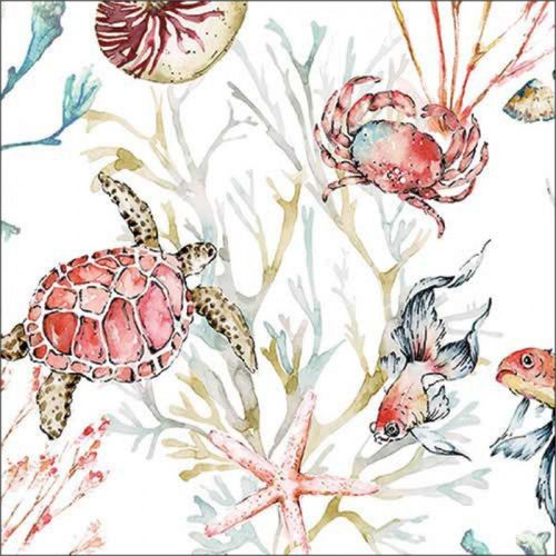 20 Serviettes Papier Animaux Fonds Marins 33cm