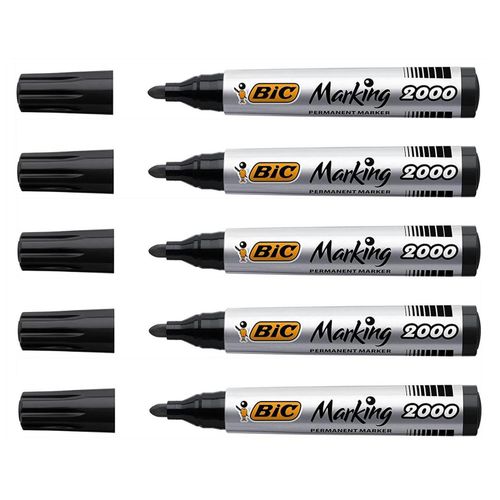 Bic Lot De 5 Marqueurs Permanent Marking 2000 Pointe Ogive Large Noir