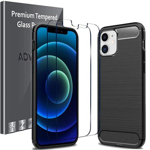 Advansia Verre Trempe Et Coque De Protection Carbone Pour Iphone 12 Mini [Kit Complet 2+1]