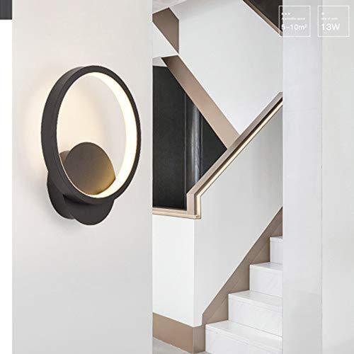 Applique Murale Led Interieur Ronde Blanc Chaud Acrylique Luminaire Murale  Interieur,12W, 3000K Applique Murale Interieur Escalier, Applique Murale  Moderne pour Couloir Chambre Salon Noir