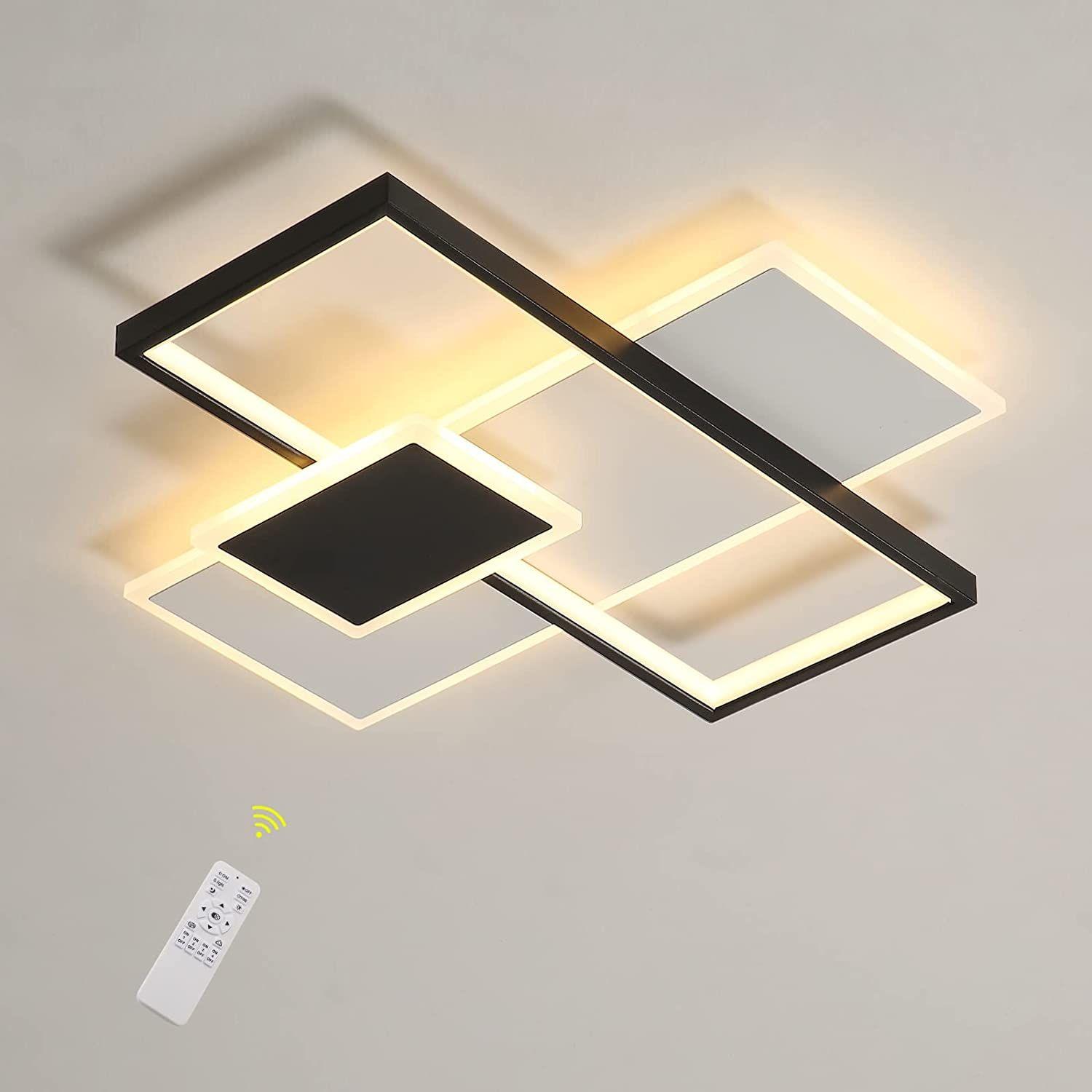 WayLuoung Plafonnier LED Carré, Dimmable Avec Télécommande, Lampe Plate  48W / 50 * 50cm, Plafonnier Moderne Noir Blanc 2700K-6500K