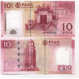 Billet De Collection Macao Pk N° 108 - 10 Patacas