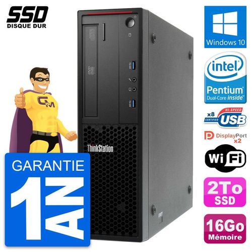 PC Lenovo ThinkStation P300 SFF Pentium G3220 RAM 16Go SSD 2To Windows 10 Wifi