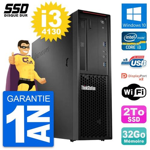 PC Lenovo ThinkStation P300 SFF Intel i3-4130 RAM 32Go SSD 2To Windows 10 Wifi