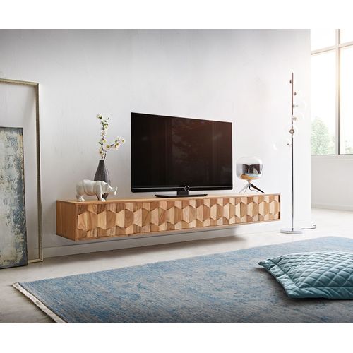 Table Tv Fevo Acacia Nature 200 Cm 4 Portes Buffet Bas Flottant