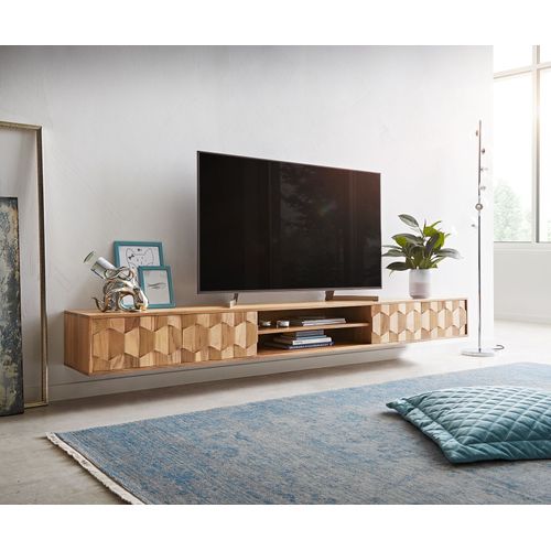 Meuble-Tv Fevo Acacia Nature 240 Cm 4 Portes Buffet Bas Flottant