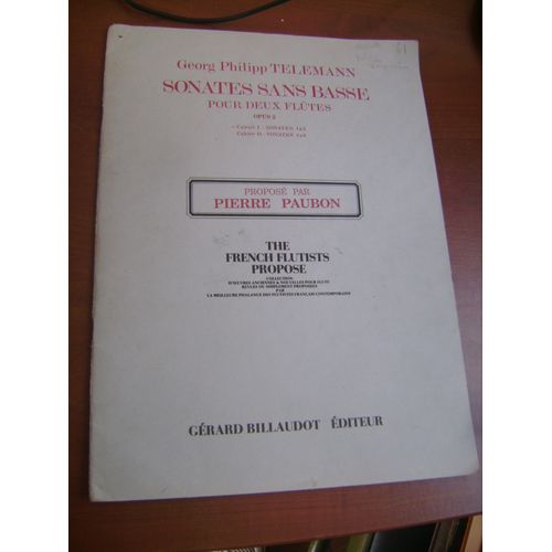 Georg Philipp Telemann : Sonates Sans Basse Pour Deux Flûtes. Opus 2 Vol. 1 Sonates 1 À 3
