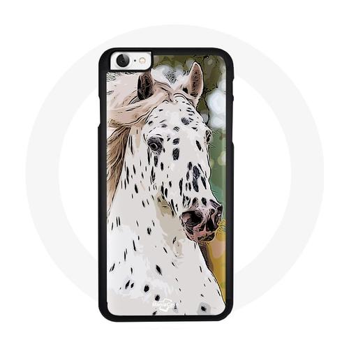 Coque Iphone 7 Cheval Blanc Et Noir Dalmatien Vert Jaune Soleil Nuage Douceur Couleur Pastel Animal Poulain