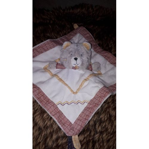 Doudou Ours Sauthon Blanc Et Rouge