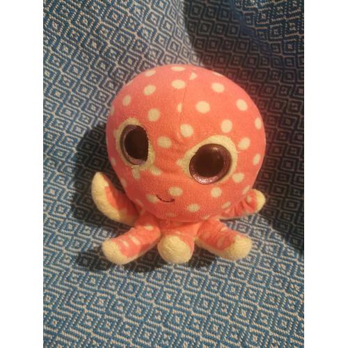 Peluche Pieuvre Octopus Rose Pois Gros Yeux Ty Beanie Boo