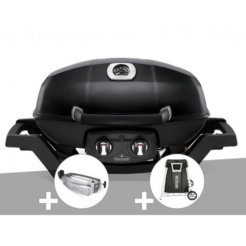 Barbecue à gaz Napoléon Travel Q PRO 285 noir + Rôtissoire + Chariot