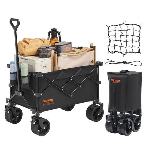Chariot Pliable-VEVOR-890 x 540 x 1080 mm-Roues Tout Terrain, Porte-Boissons, Chariot de Sport Robuste-pour Camping, Shopping
