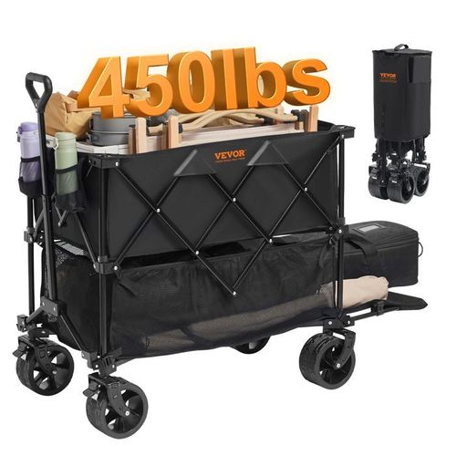 Chariot Pliable-VEVOR-1320x565x1065mm-Roues Tout Terrain, Porte-Boissons, Chariot de Sport Robuste-pour Camping,Shopping-Noir