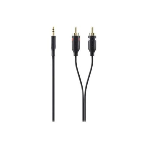 Câble audio jack/RCA avec contacts dorés 5 m Belkin F3Y116bt5M [1x Cinch / RCA mâle - 1x Jack mâle 3.5 mm] 5 m noir cont