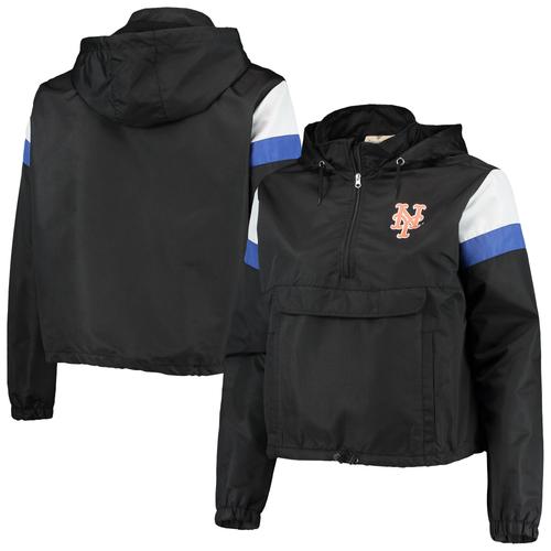 Veste À Capuche Noire Anorak À Quart De Zip Grande Taille New York Mets Pour Femme