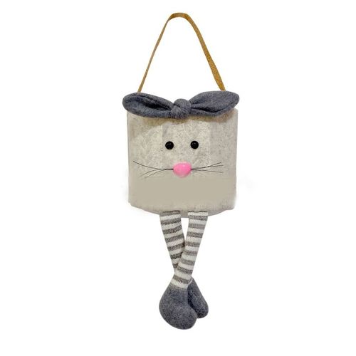 Panier De Pâques Lapin De Dessin Animé Avec Longues Jambes Rayées, Sac Suspendu Mignon Avec N¿Ud Papillon, Fourre-Tout Cadeau Pour Enfants, Seau À ¿Ufs De Bonbons