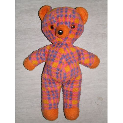 Ours Ancien Vintage Multicolore Orange Jaune Rose Bleu Peluche 50 Cm