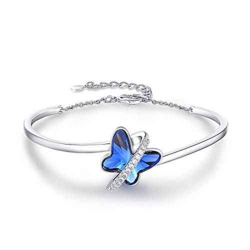 Femme Bracelet Anniversaire Cadeau De Noël pour Femme Maman GEORGE · SMITH Classique Papillon Bracelet Femme Argent Plaqué Bracelet Femme avec Cristal Bleu 