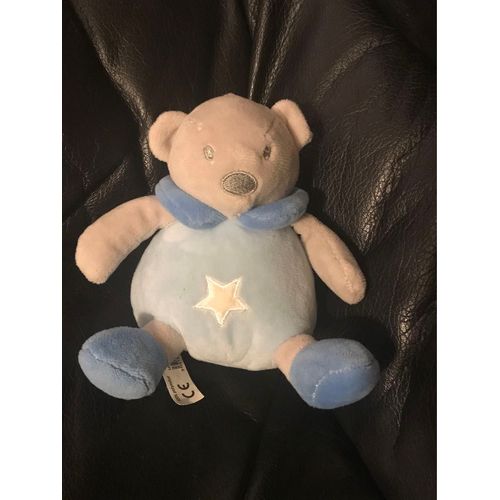 Doudou Ours Boule Gris Bleu Étoile Blanche Cmp 14cm
