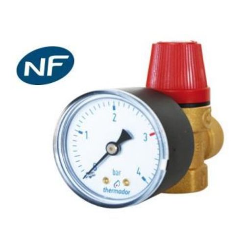 Soupape de sûreté chauffage 3/4 ZM F 3 Bar + manomètre THERMADOR - S20ZM