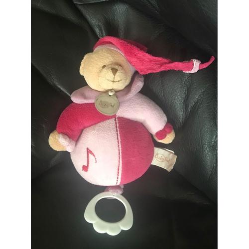 Peluche Musicale Ours Baby Nat' Rose Mauve 22 Cm