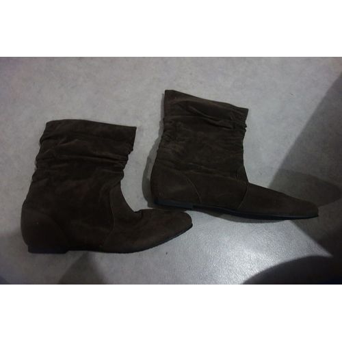 Neuves Bottes Plates Daim Froncé Marron Moa- 39