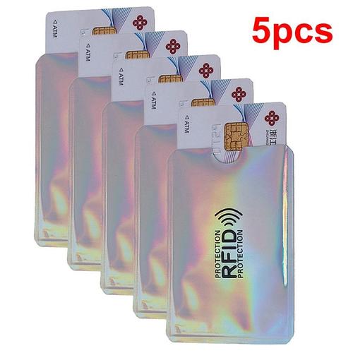 5pcs - Porte-Monnaie Anti Rfid En Aluminium Et Au Laser Argenté, Protection Des Entreprises, Verrouillage Des Cartes D'identité Et De Crédit En Métal