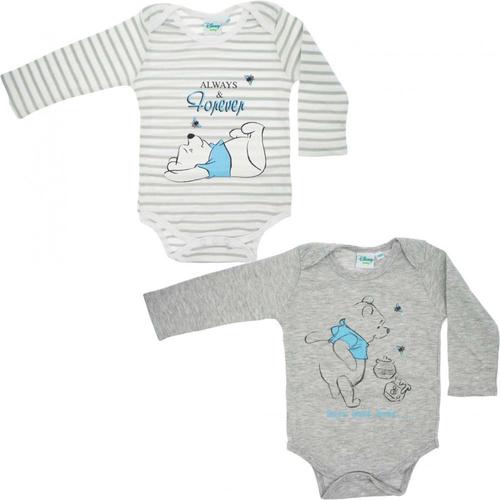 Lot De 2 Bodies Winnie L'ourson Disney Gris + Blanc Rayures