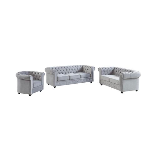 Canapé 3+2+1 Places Chesterfield - Velours Gris Clair