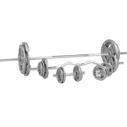 Gorilla Sports - Set D'haltères Avec Disques À Poignées + Barre Longue + Barre Curl 105,5 Kg