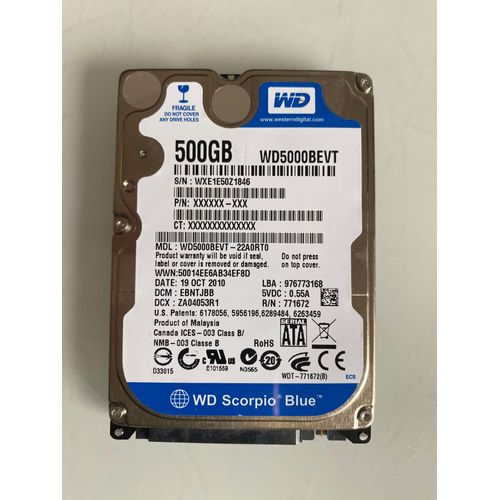 Disque dur Western Digital 500 Go 2.5" WD5000BEVT-22A0RT0