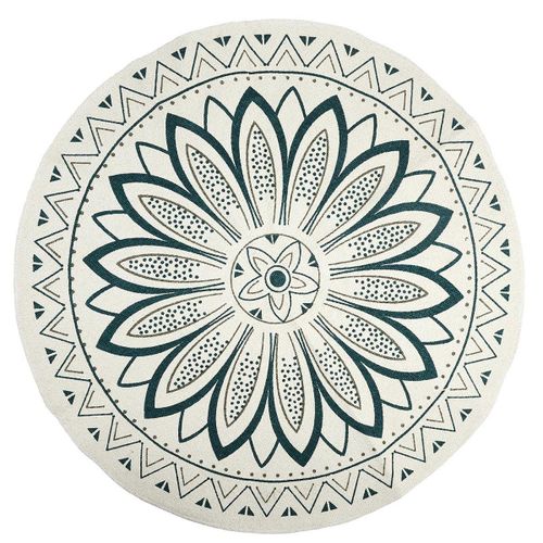 Tapis Rond Imprimé Mandala Vert D90