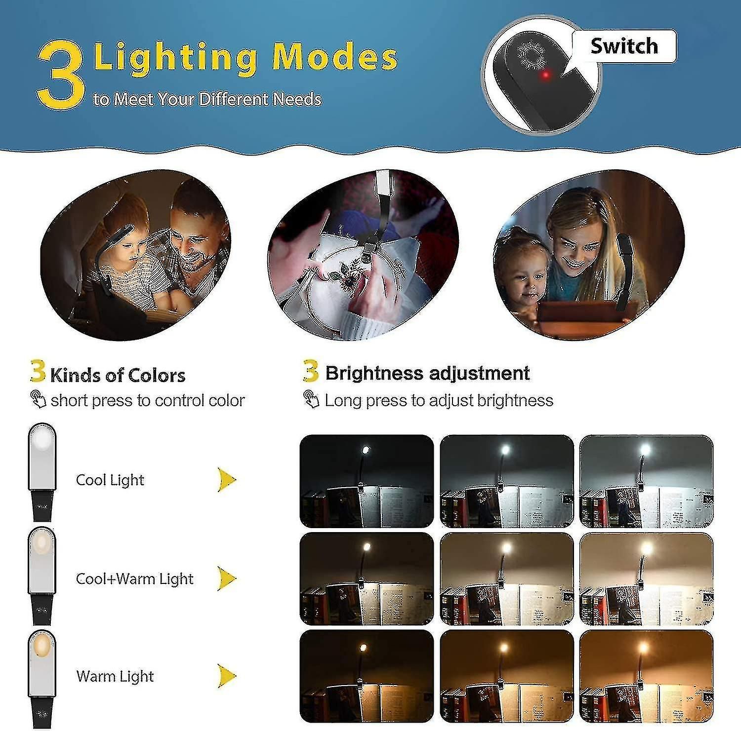 Book Light, Usb Rechargeable Reading Light With Touch Sensor... - 2
