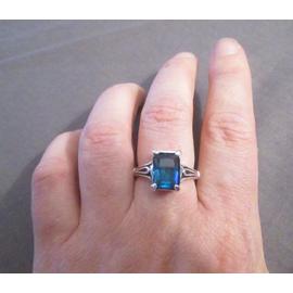 Bague argent sans poin on avec jolie pierre bleu en cristal anneau