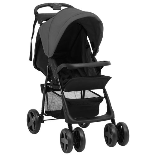 Vidaxl Poussette Pour Bébé 2-En-1 Gris Foncé Et Noir Acier